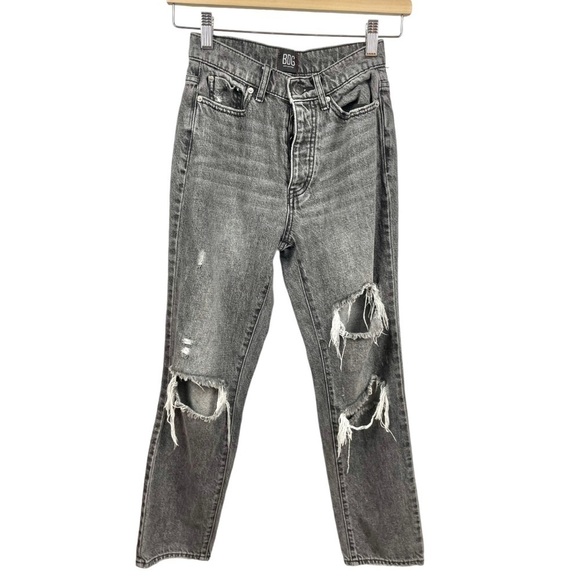 BDG Distressed w/ Rips High Rise Slim Straight Charcoal Wash Jeans Size 24 - Picture 5 of 9